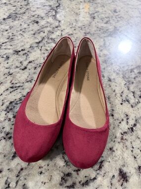 Sun + Stone Wine Red Suede Ballet Flats